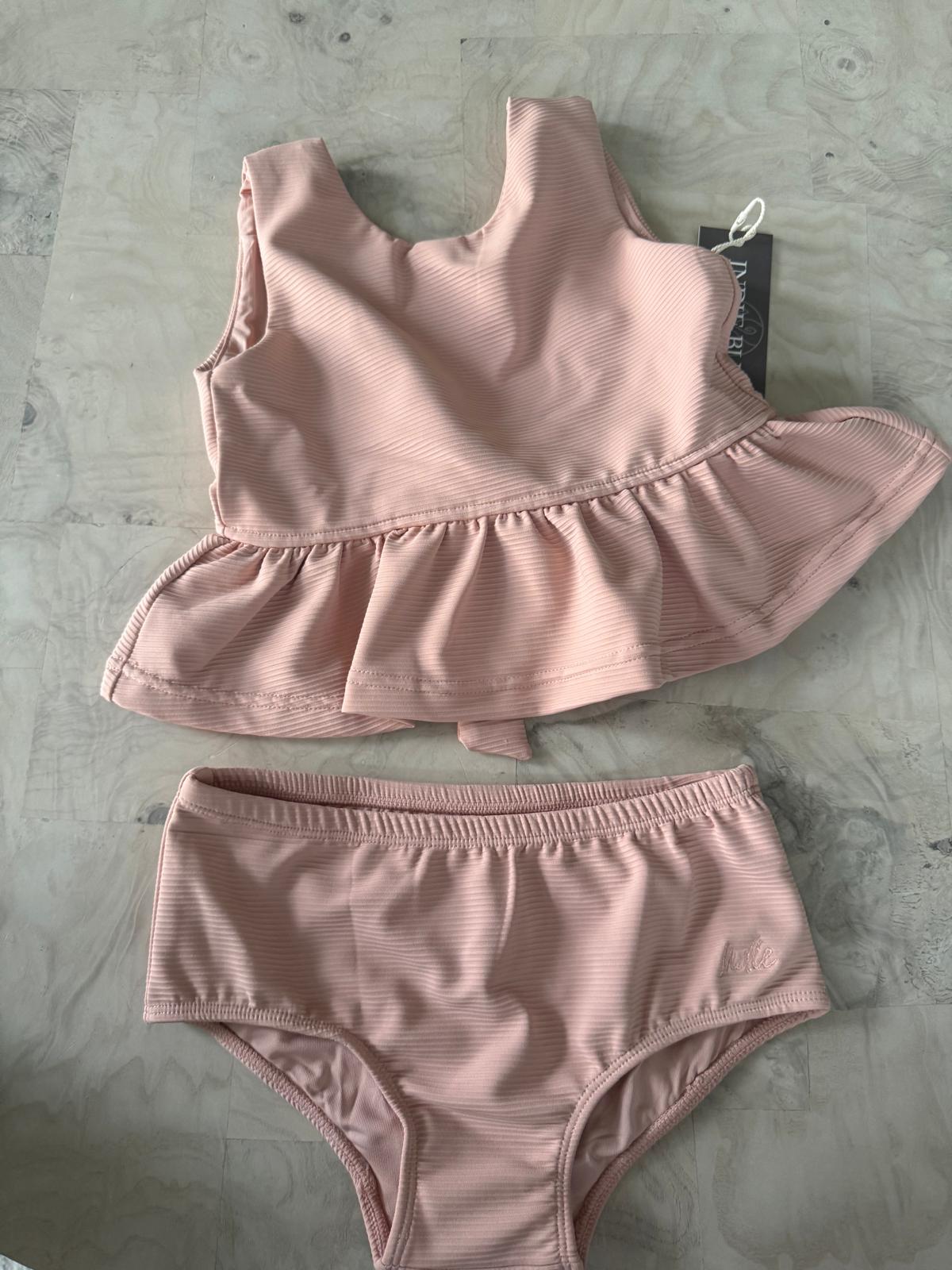 LB Girl's Swim Flutter Tankini Set (soft pink ribbed)