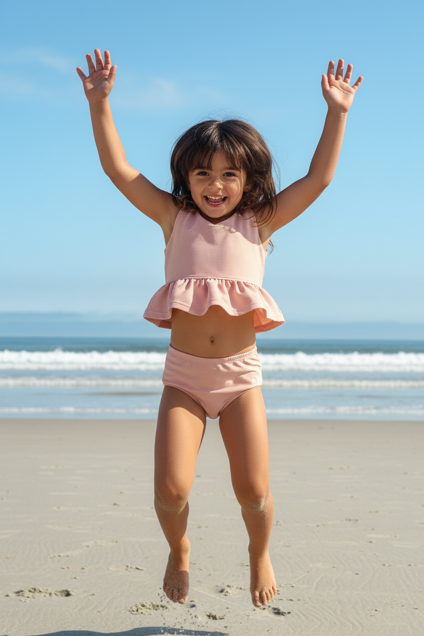 LB Girl's Swim Flutter Tankini Set (soft pink ribbed)