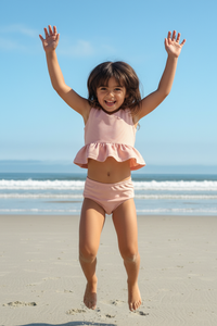 LB Girl's Swim Flutter Tankini Set (soft pink ribbed)