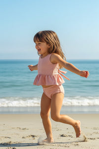 LB Girl's Swim Flutter Tankini Set (soft pink ribbed)