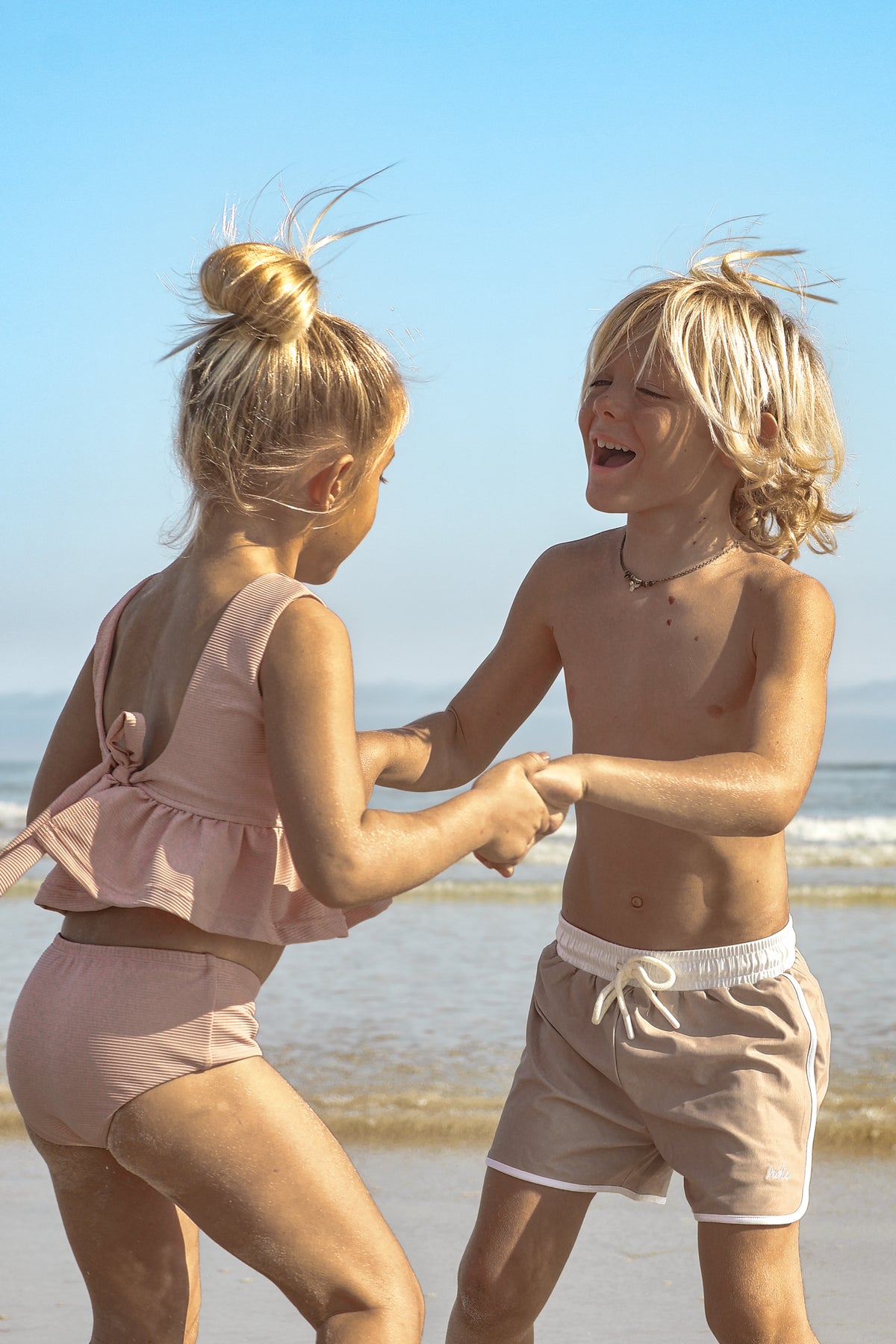 LB Girl's Swim Flutter Tankini Set (soft pink ribbed)
