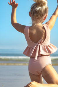 LB Girl's Swim Flutter Tankini Set (soft pink ribbed)