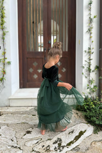 SS Girl's Dress Gracie Dress (forest velvet tulle)