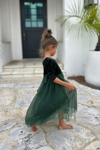 SS Girl's Dress Gracie Dress (forest velvet tulle)