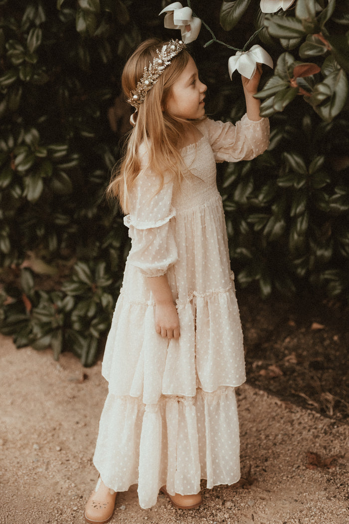 SS Girl's Dress Jolene Dress (natural swiss dot)