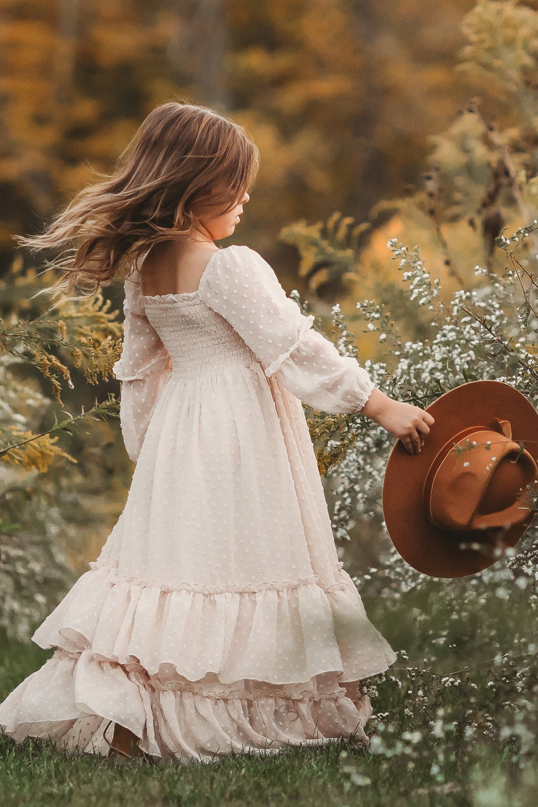 SS Girl's Dress Jolene Dress (natural swiss dot)