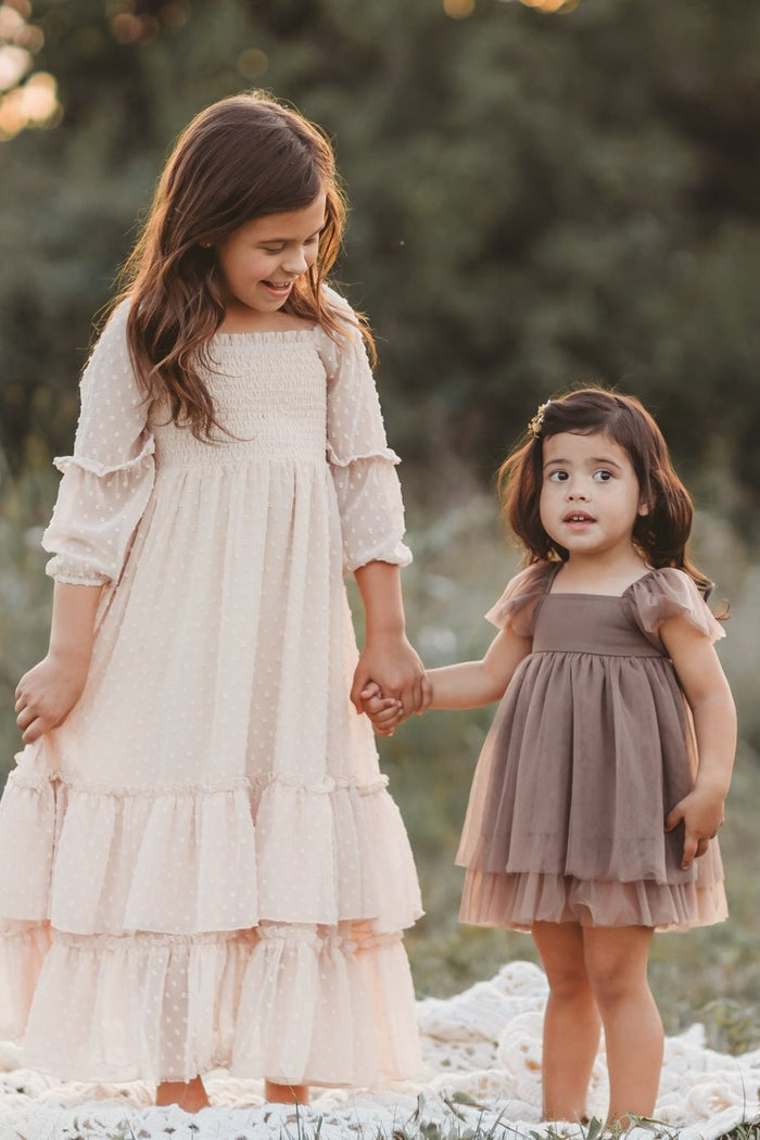 SS Girl's Dress Jolene Dress (natural swiss dot)