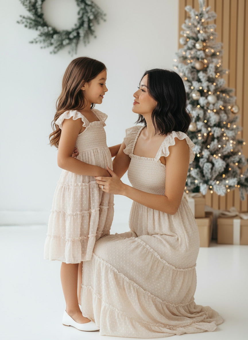 SS Girl's Dress Pia Dress (natural swiss dot)