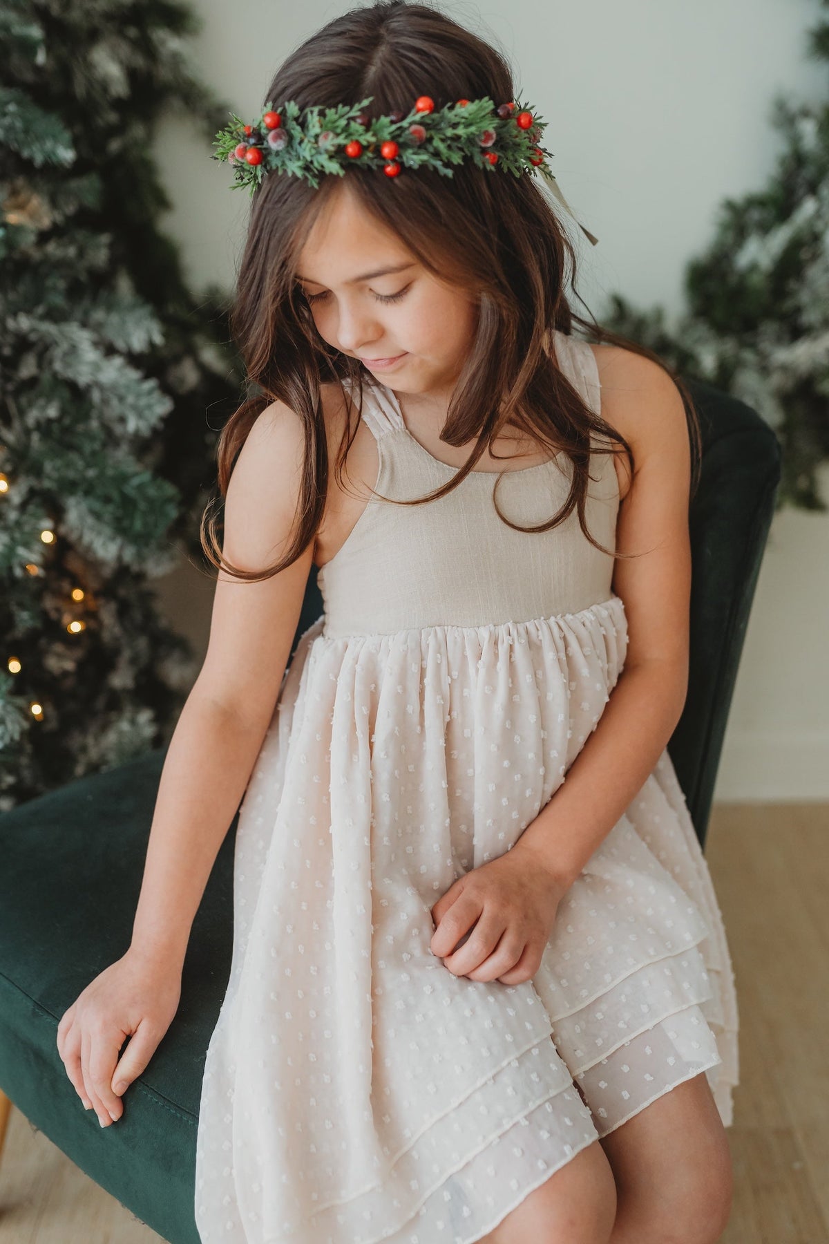 SS Girl's Dress Tessa Maxi (natural swiss dot)