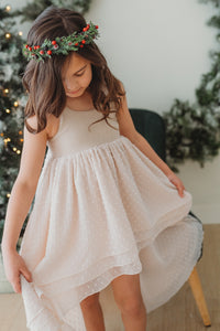 SS Girl's Dress Tessa Maxi (natural swiss dot)