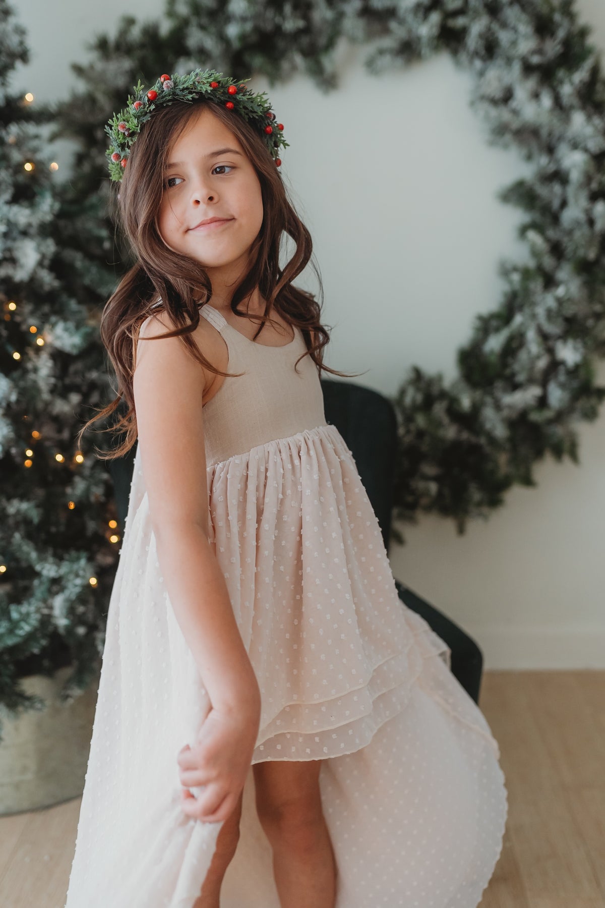 SS Girl's Dress Tessa Maxi (natural swiss dot)