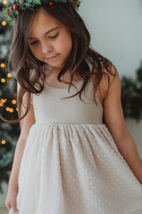 SS Girl's Dress Tessa Maxi (natural swiss dot)
