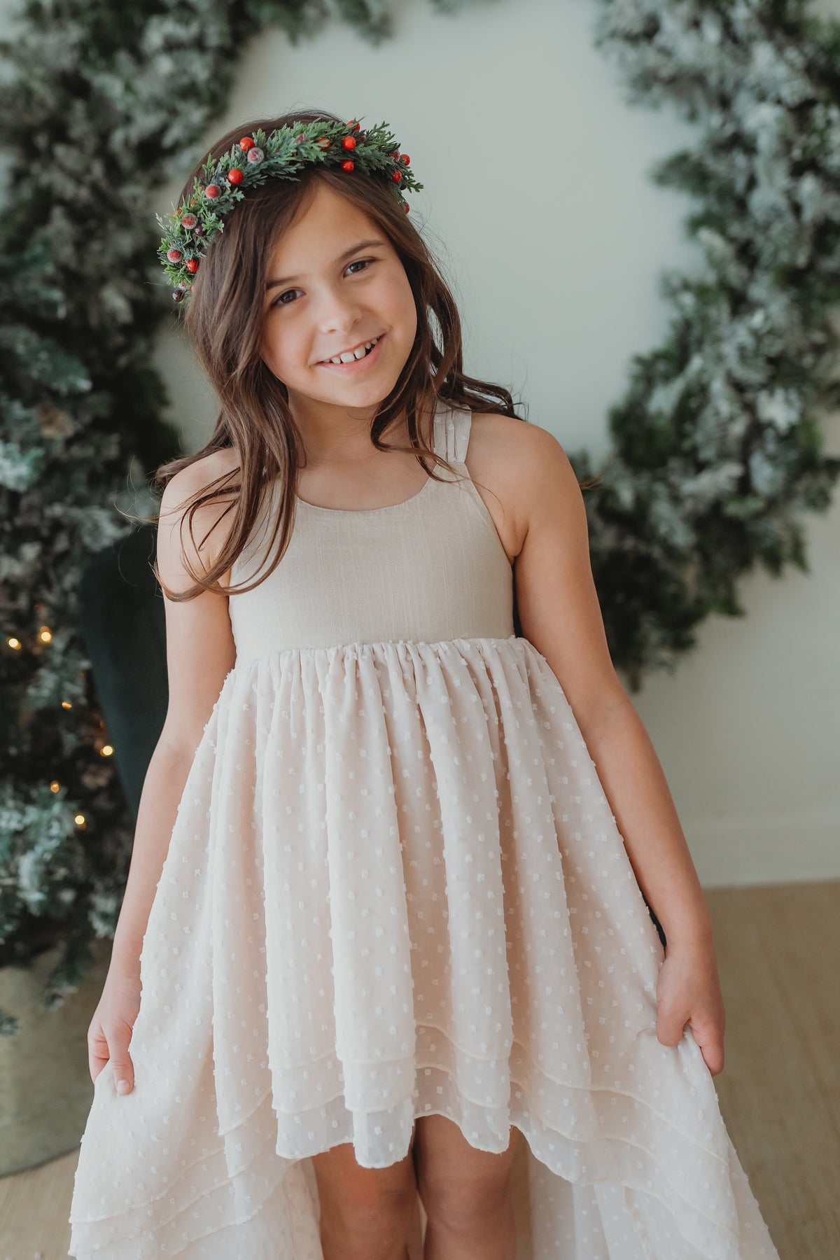 SS Girl's Dress Tessa Maxi (natural swiss dot)