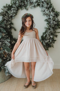 SS Girl's Dress Tessa Maxi (natural swiss dot)
