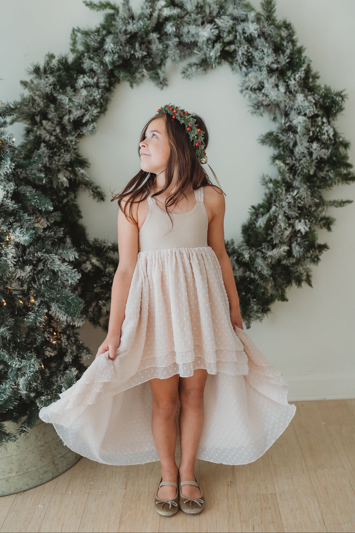SS Girl's Dress Tessa Maxi (natural swiss dot)
