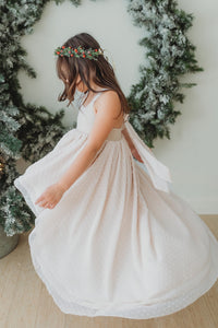 SS Girl's Dress Tessa Maxi (natural swiss dot)