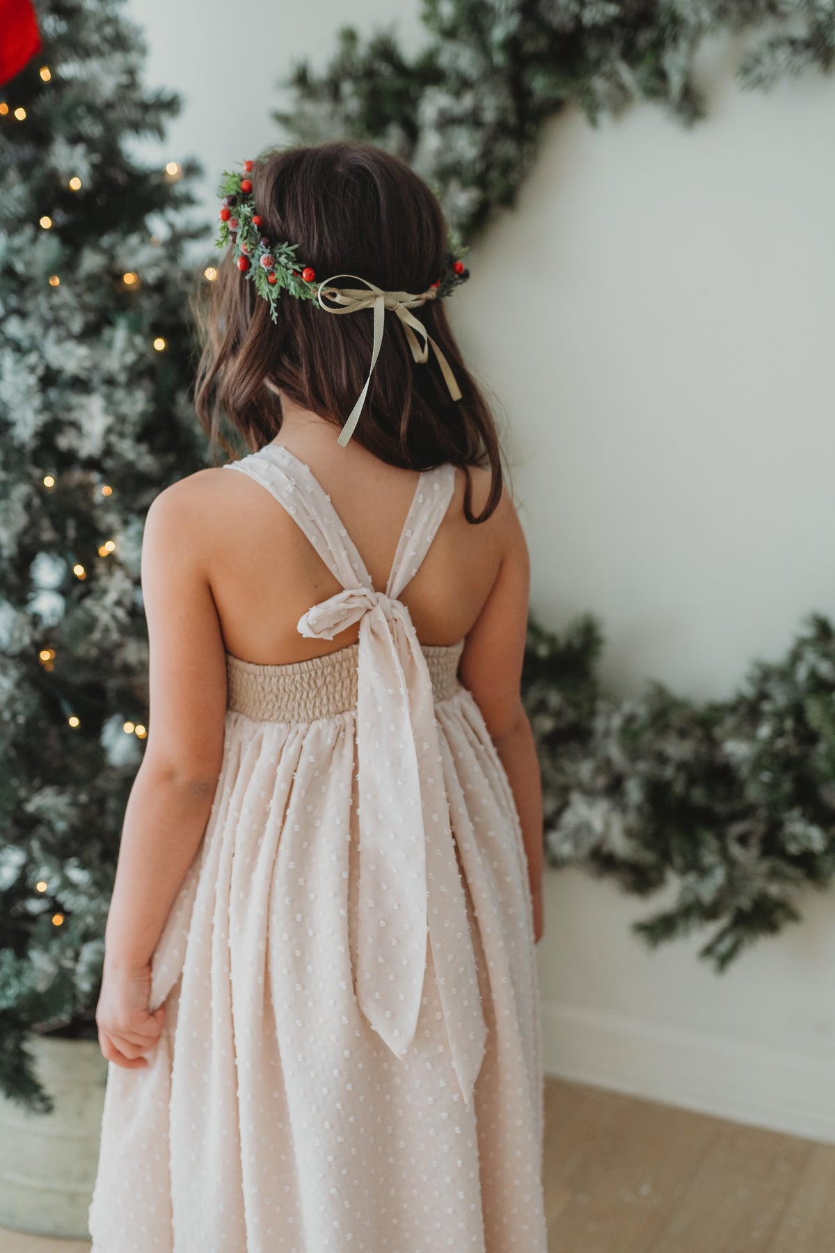 SS Girl's Dress Tessa Maxi (natural swiss dot)