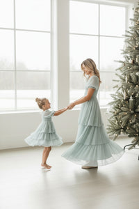 SS Girl's Dress Willa Layer Dress (sage swiss dot)