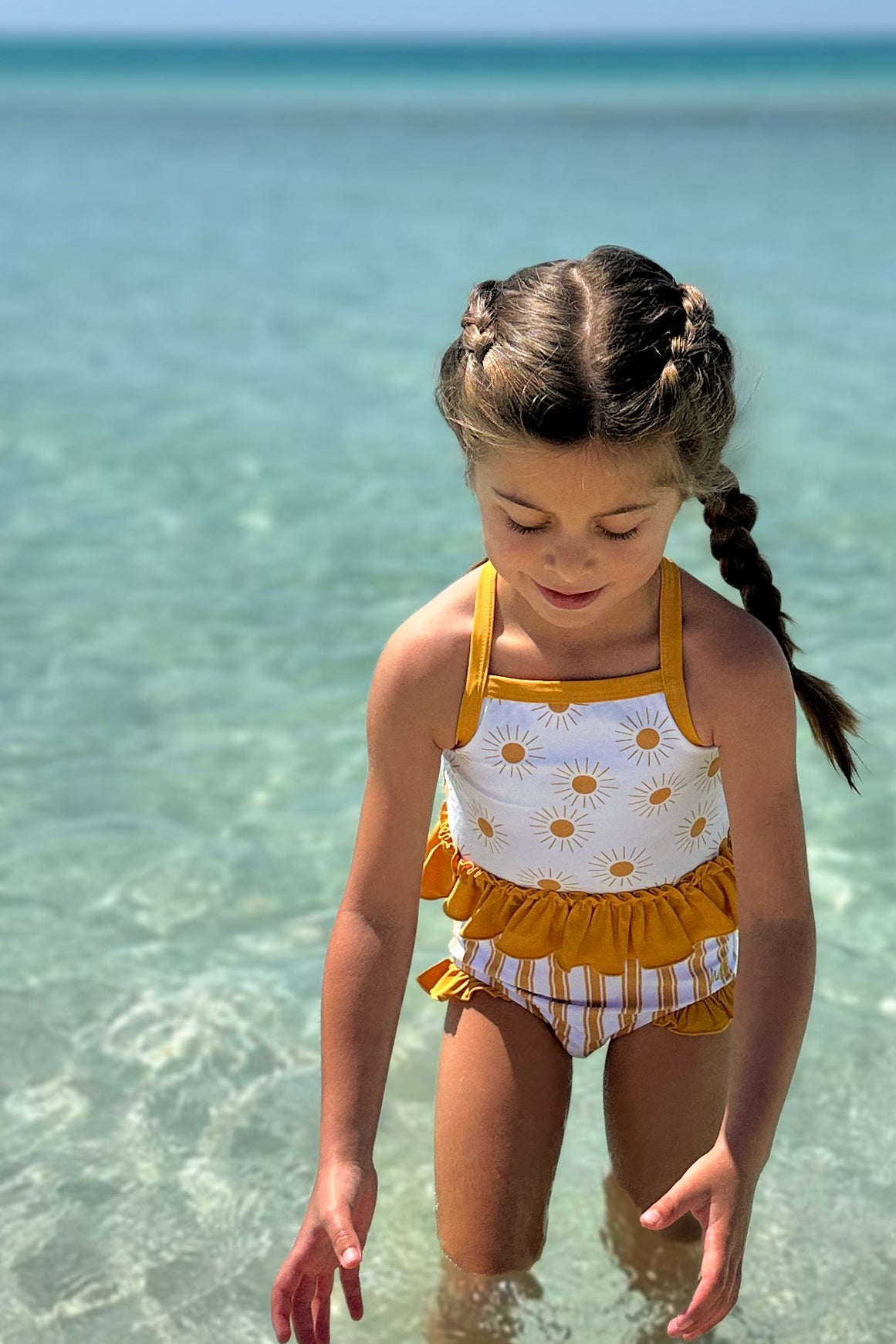 LB Girl's Swim Tankini Set (gold suns) FINAL SALE