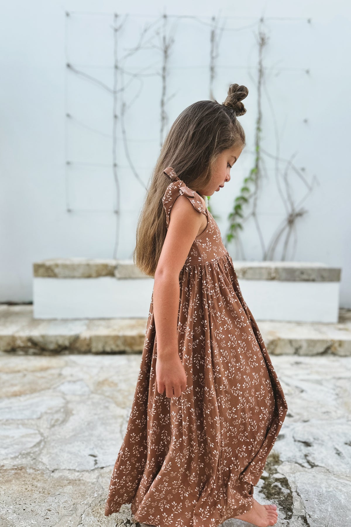 LB Girl's Dress Liza Maxi (cocoa sprigs) FINAL SALE