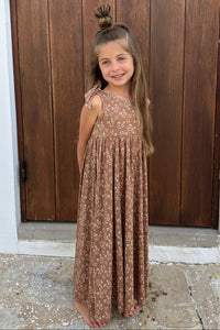 LB Girl's Dress Liza Maxi (cocoa sprigs) FINAL SALE
