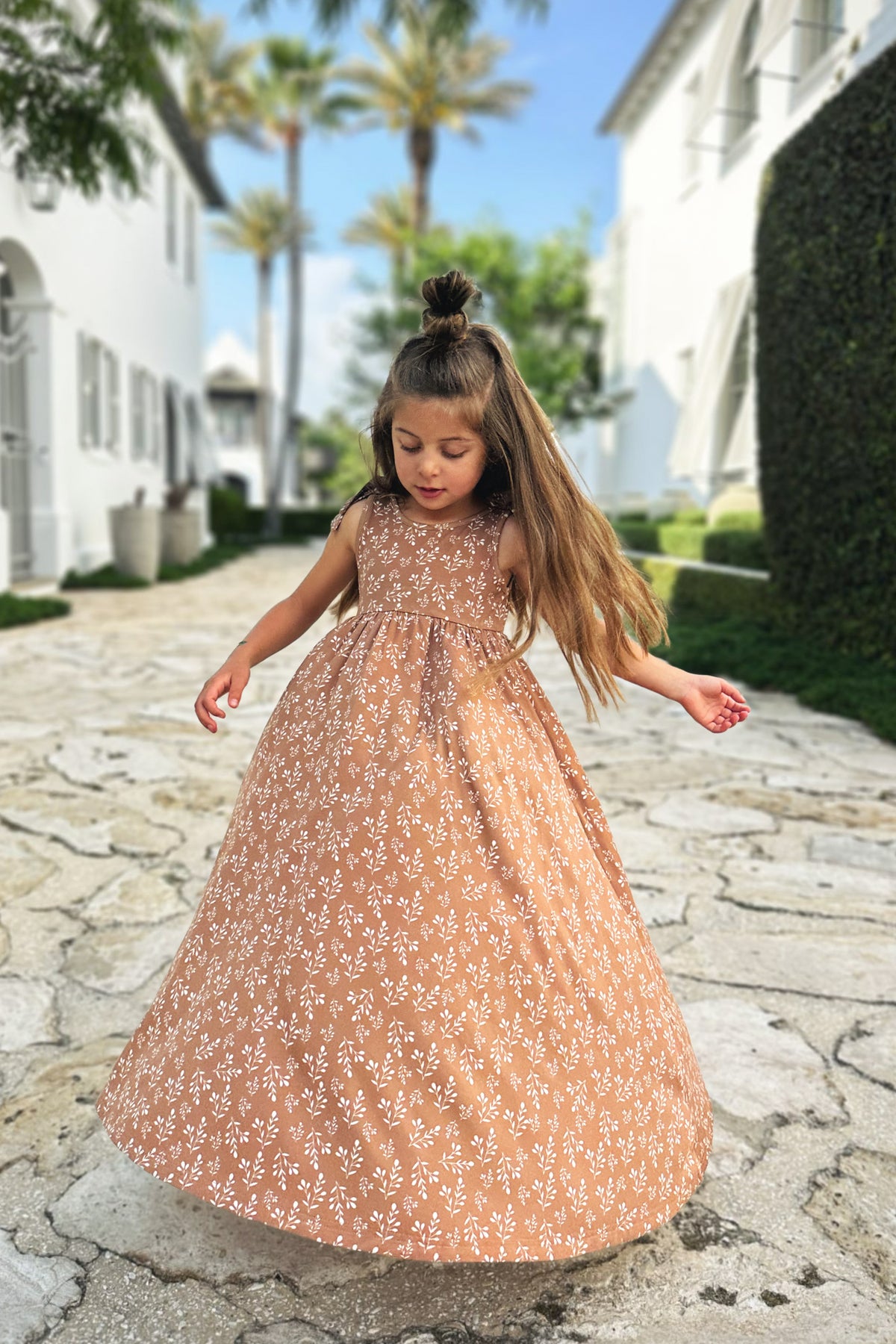 LB Girl's Dress Liza Maxi (cocoa sprigs) FINAL SALE
