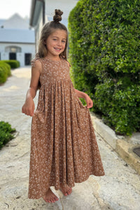 LB Girl's Dress Liza Maxi (cocoa sprigs) FINAL SALE