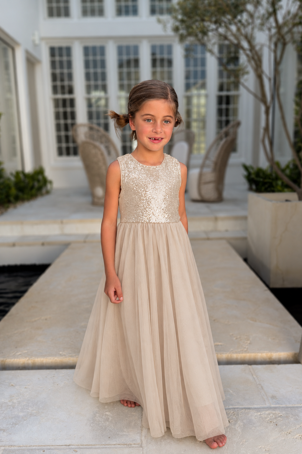 SS Girl's Dress Noelle Dress (sequin natural tulle)