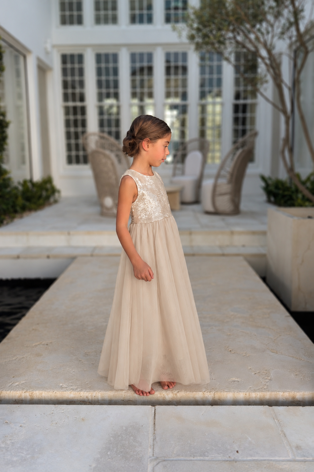 SS Girl's Dress Noelle Dress (sequin natural tulle)