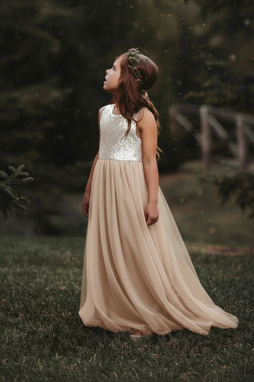 SS Girl's Dress Noelle Dress (sequin natural tulle)