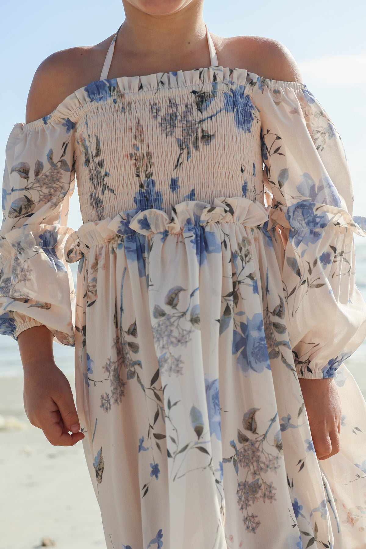 SS Girl's Dress Pippa Maxi (floral blue chiffon)