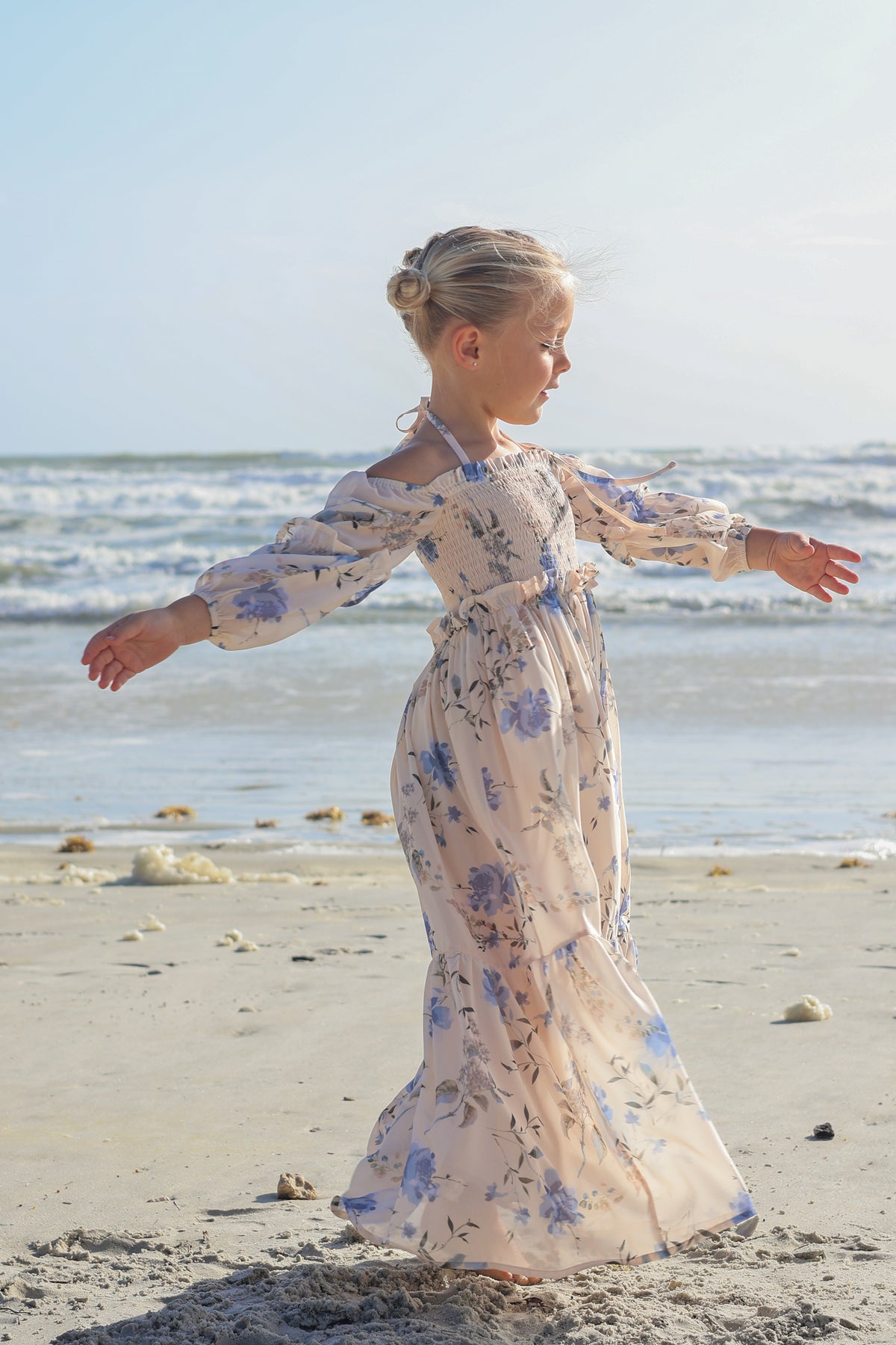 SS Girl's Dress Pippa Maxi (floral blue chiffon)