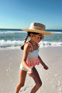 LB Girl's Swim Smocked Tankini Set (peach ombre)