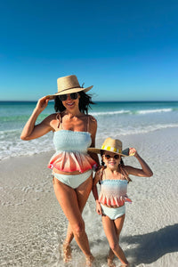 LB Girl's Swim Smocked Tankini Set (peach ombre)