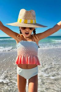 LB Girl's Swim Smocked Tankini Set (peach ombre)