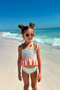 LB Girl's Swim Smocked Tankini Set (peach ombre)