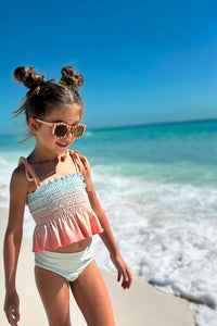 LB Girl's Swim Smocked Tankini Set (peach ombre)