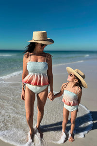 LB Women's Swim Women's Smocked Tankini Set (peach ombre)