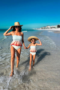LB Girl's Swim Smocked Tankini Set (peach ombre)