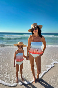 LB Women's Swim Women's Smocked Tankini Set (peach ombre)