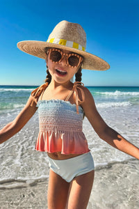 LB Girl's Swim Smocked Tankini Set (peach ombre)