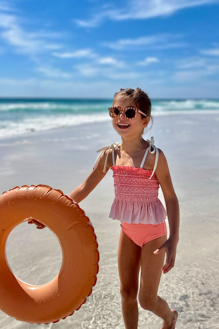 LB Girl's Swim Smocked Tankini Set (sunrise ombre)