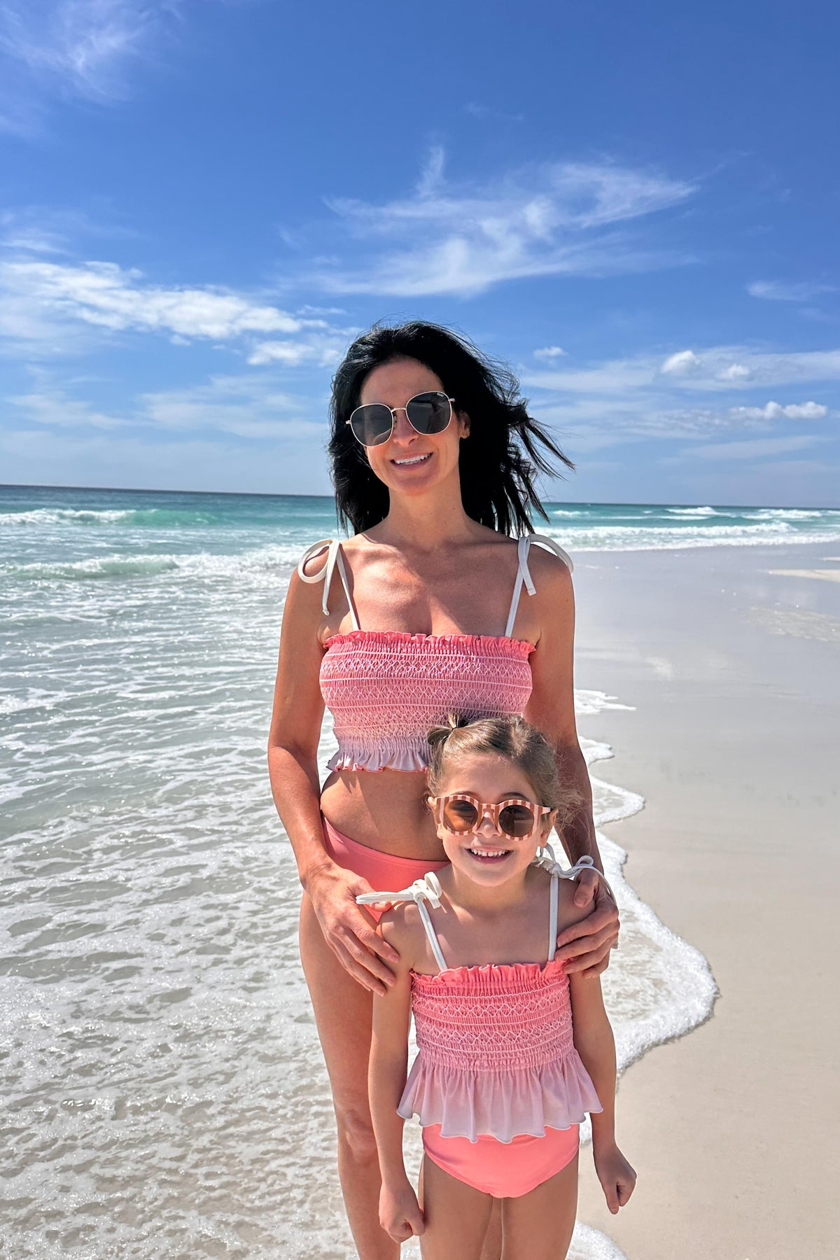LB Girl's Swim Smocked Tankini Set (sunrise ombre)