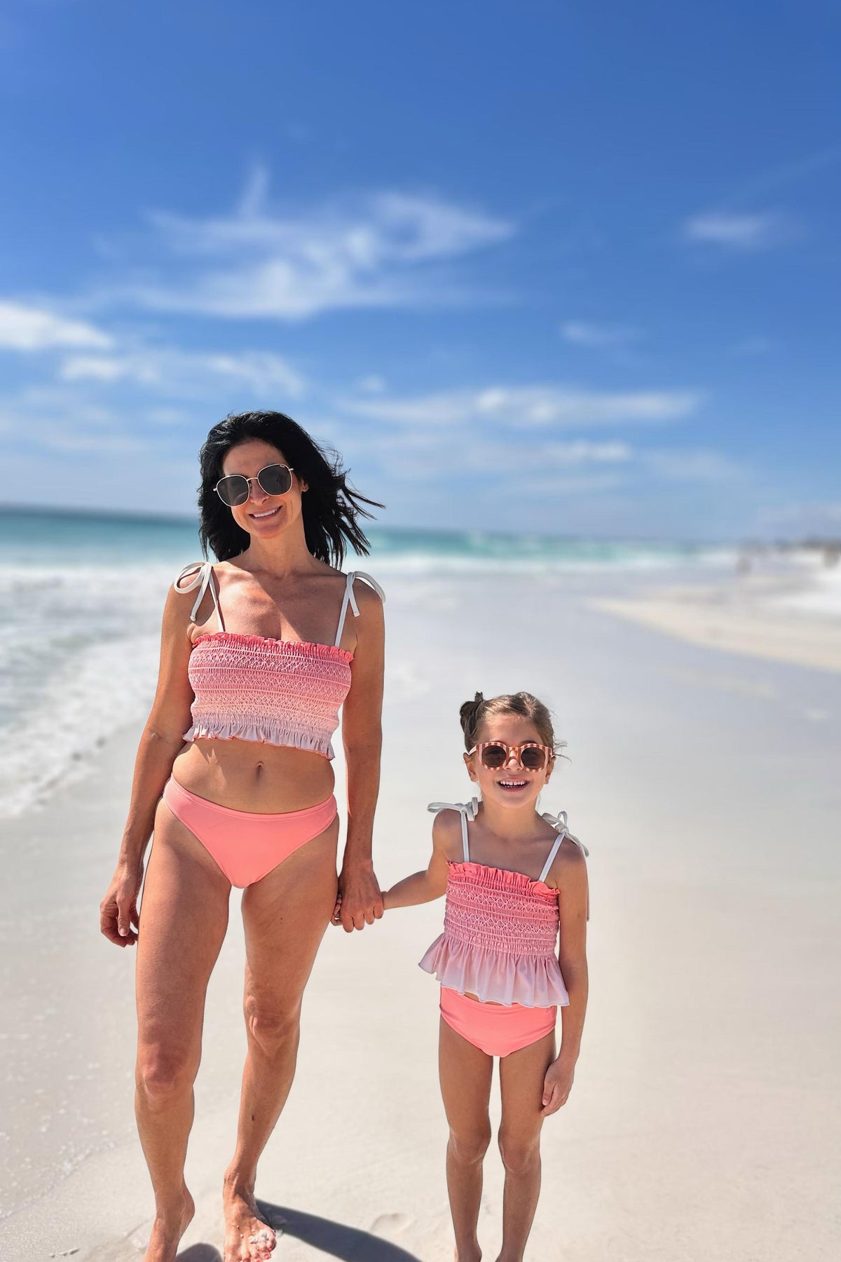 LB Girl's Swim Smocked Tankini Set (sunrise ombre)
