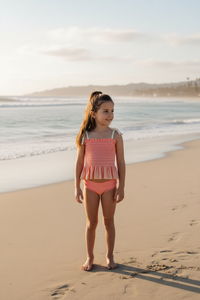 LB Girl's Swim Smocked Tankini Set (sunrise ombre)