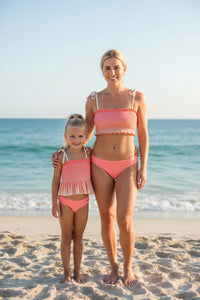 LB Girl's Swim Smocked Tankini Set (sunrise ombre)