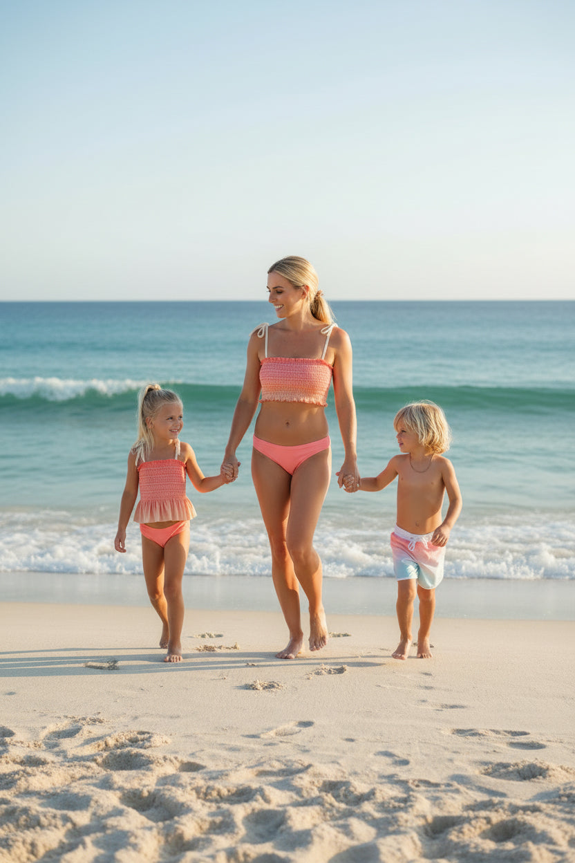 LB Girl's Swim Smocked Tankini Set (sunrise ombre)