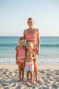 LB Girl's Swim Smocked Tankini Set (sunrise ombre)