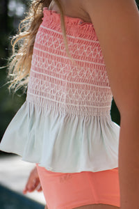 LB Girl's Swim Smocked Tankini Set (sundown ombre)