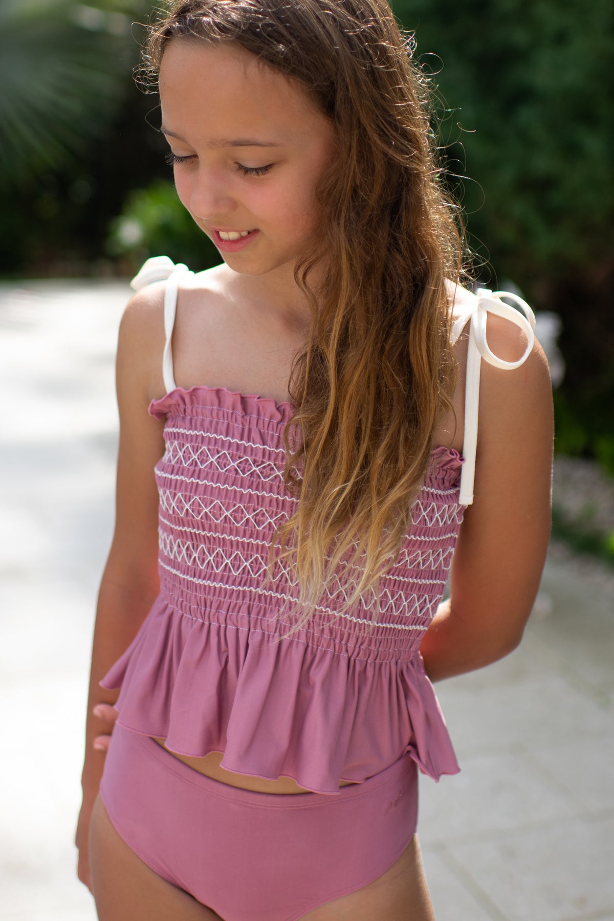 LB Girl's Swim Smocked Tankini Set (violet) FINAL SALE